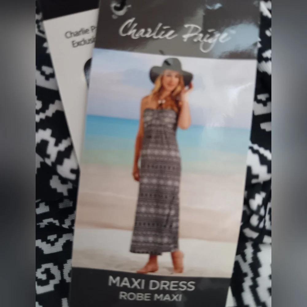Charlie Paige Black and White Tribal Halter Maxi Dress